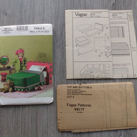 Vintage Vogue 18" Doll Bedroom Furniture Set Sewing Pattern UNCUT 8177 - Picture 8 of 9